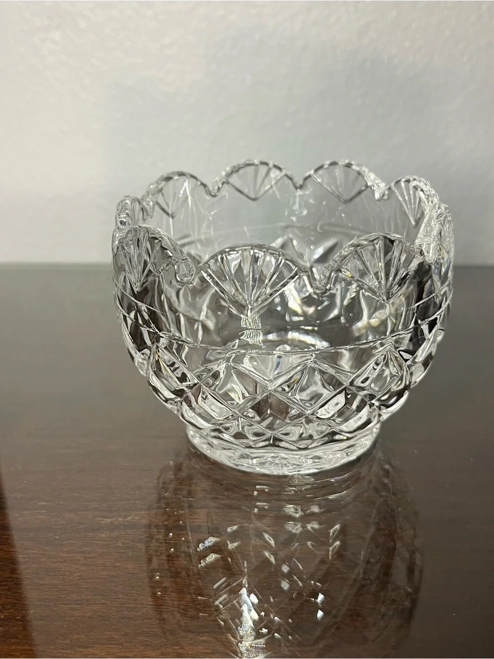 Shannon 24% Lead Crystal Small Bowl or Votive, Scallop Candy Dish Vase Bohemian